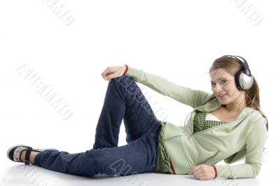 pretty young woman listening to music