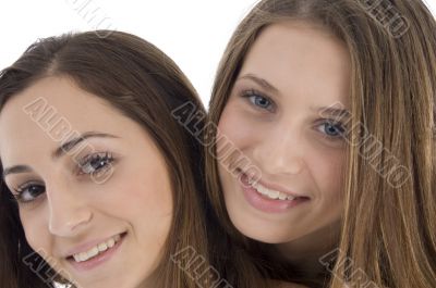 close up of young female friends