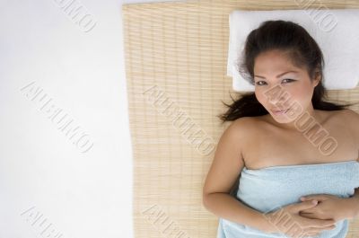 high angle view of model in relaxation pose