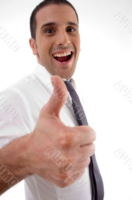 young executive with thumbs up