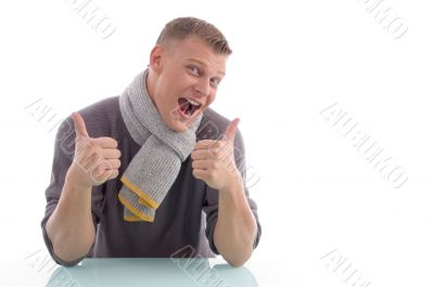 happy man showing thumb up