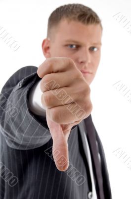 side view of businessman with thumbs down