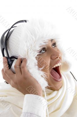 beautiful young girl enjoying music headphones