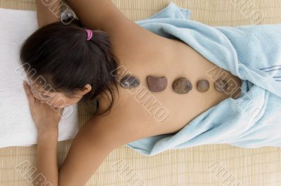 high angle view of young woman taking