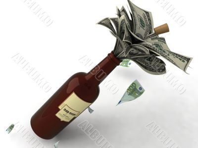 money in a wine bottle