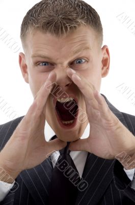 portrait of shouting young manager