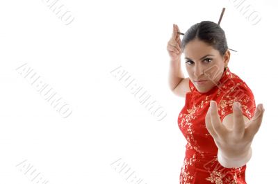 beautiful woman in fighting pose