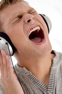 shouting man with headphone