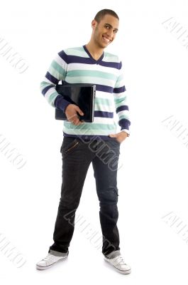 college boy holding laptop