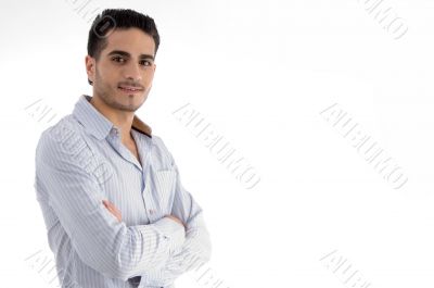 brunette man with folded hands