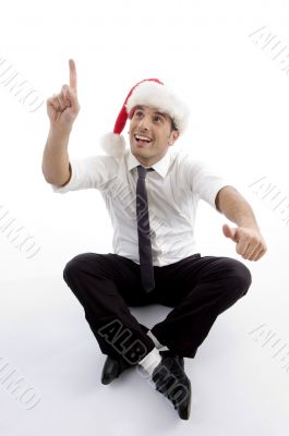 handsome man pointing upwards