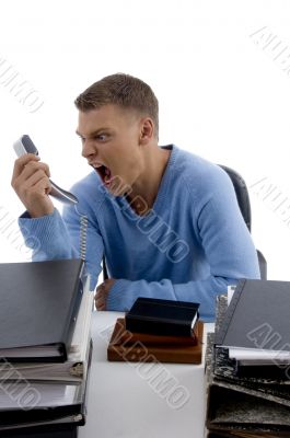 man shouting on phone