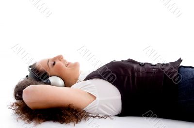 female tuned into music