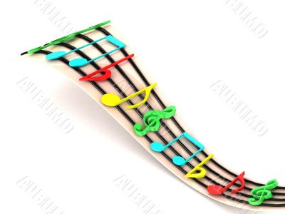 three dimensional view of musical notes