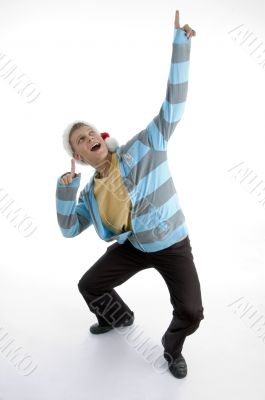 bending man with christmas hat