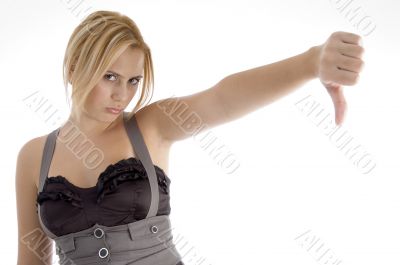 woman showing thumb down