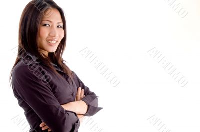 side pose of woman with folded hands