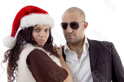 young lovers with christmas hat