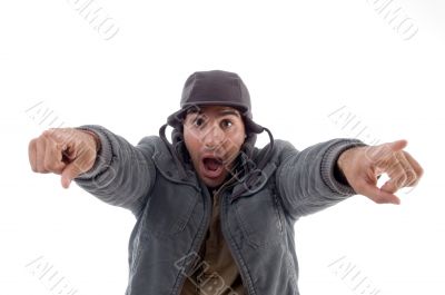 handsome man pointing towards