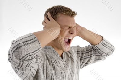man shouting loudly