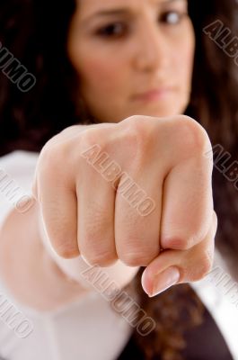 latin american woman showing punch