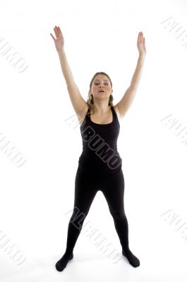 standing girl stretching her arms