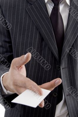business card in man`s hand