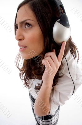 pretty caucasian woman enjoying music