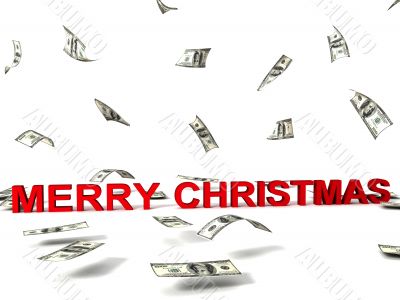 merry christmas text and flying dollars