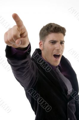 young businessman pointing