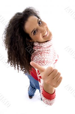 high angle view of smiling young woman