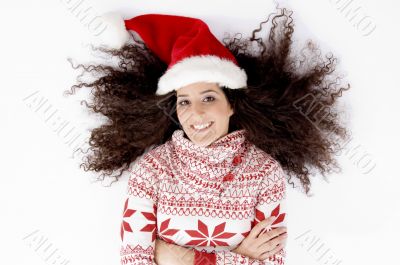 laying female with christmas hat