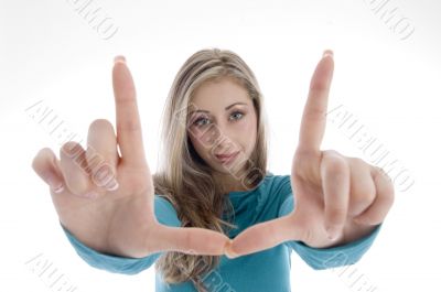 woman showing directing hand gesture
