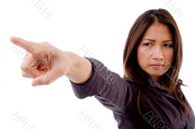 portrait of pointing woman