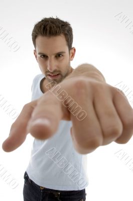 young man pointing