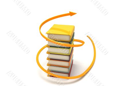 books wrapped with arrow