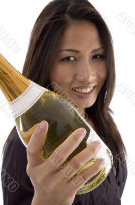 beautiful woman handling Champaign bottle