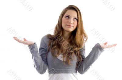 attractive female with open hands