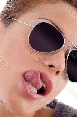 woman licking her lips