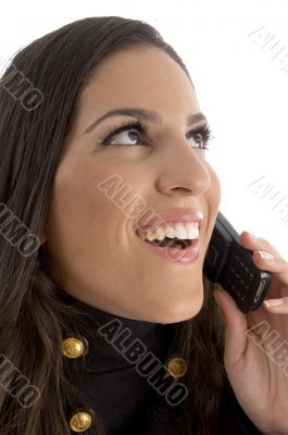 close up of beautiful model talking on phone