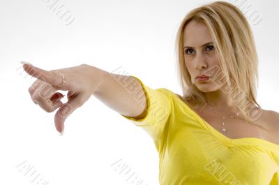 beautiful woman pointing side