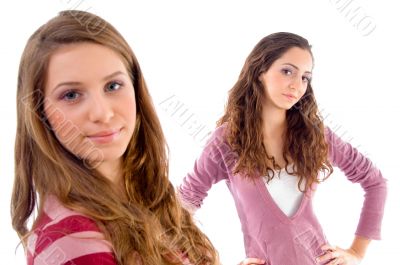 beautiful girls standing in front of camera