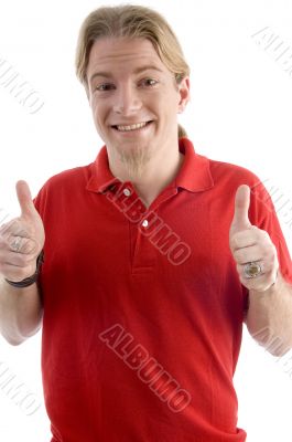 happy male showing both thumbs up