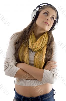 portrait of pretty woman wearing headphones