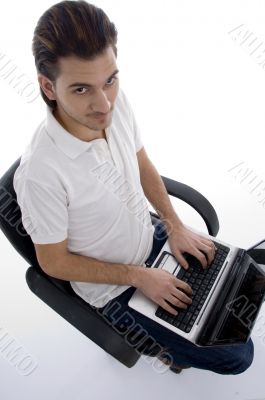 young man working on laptop