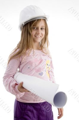 smiling girl with helmet and chart