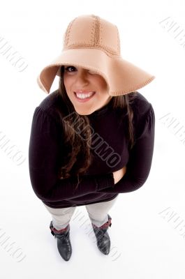 high angle view of pleased standing woman