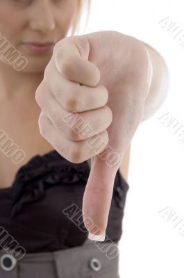 down thumb of female