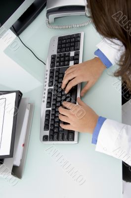 doctor`s hand on keyboard