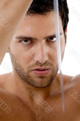 close view of male holding knife